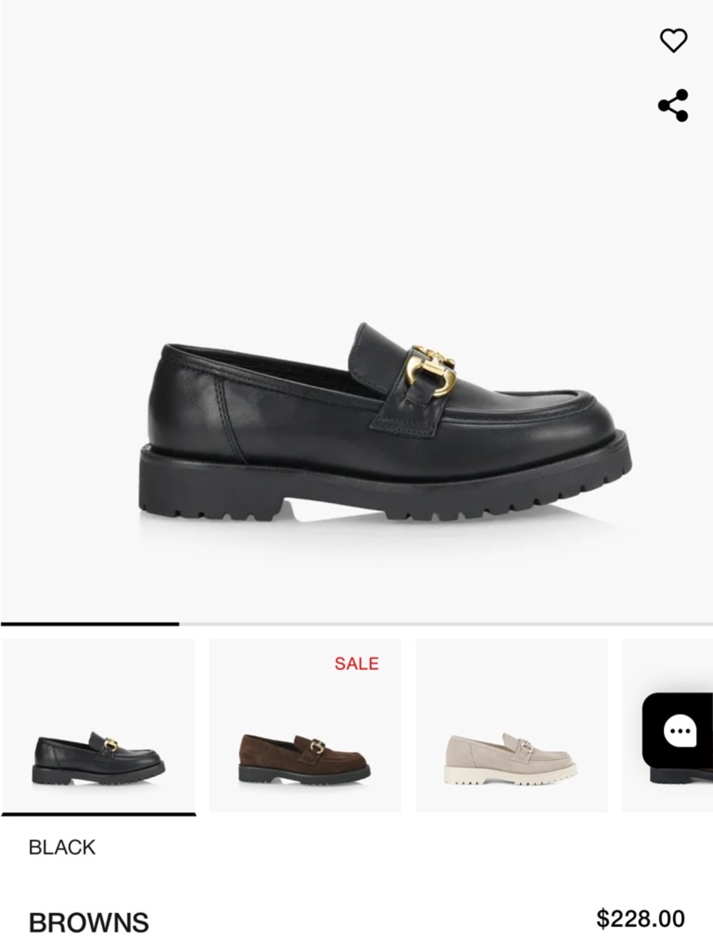 Black Leather Lug Sole Loafer with Gold Bit Accent - Picture 4 of 10